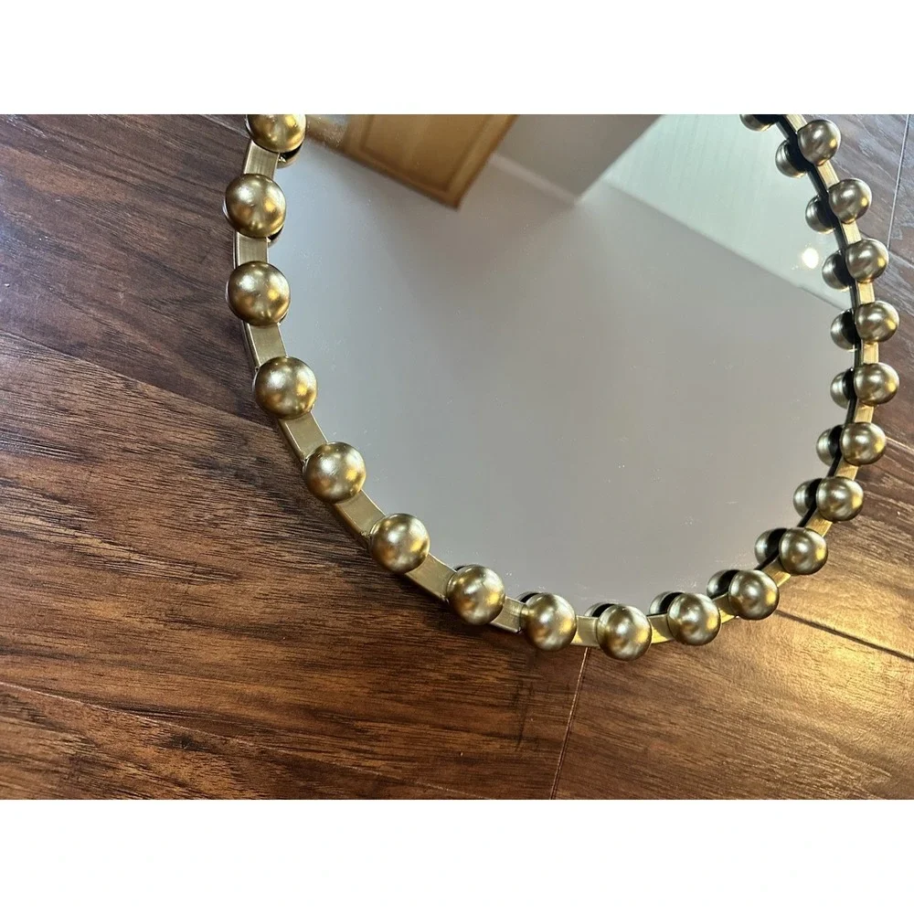 Round Gold Beaded Wall Mirror Ball‎ Frame Boho Farmhouse Decor 14
